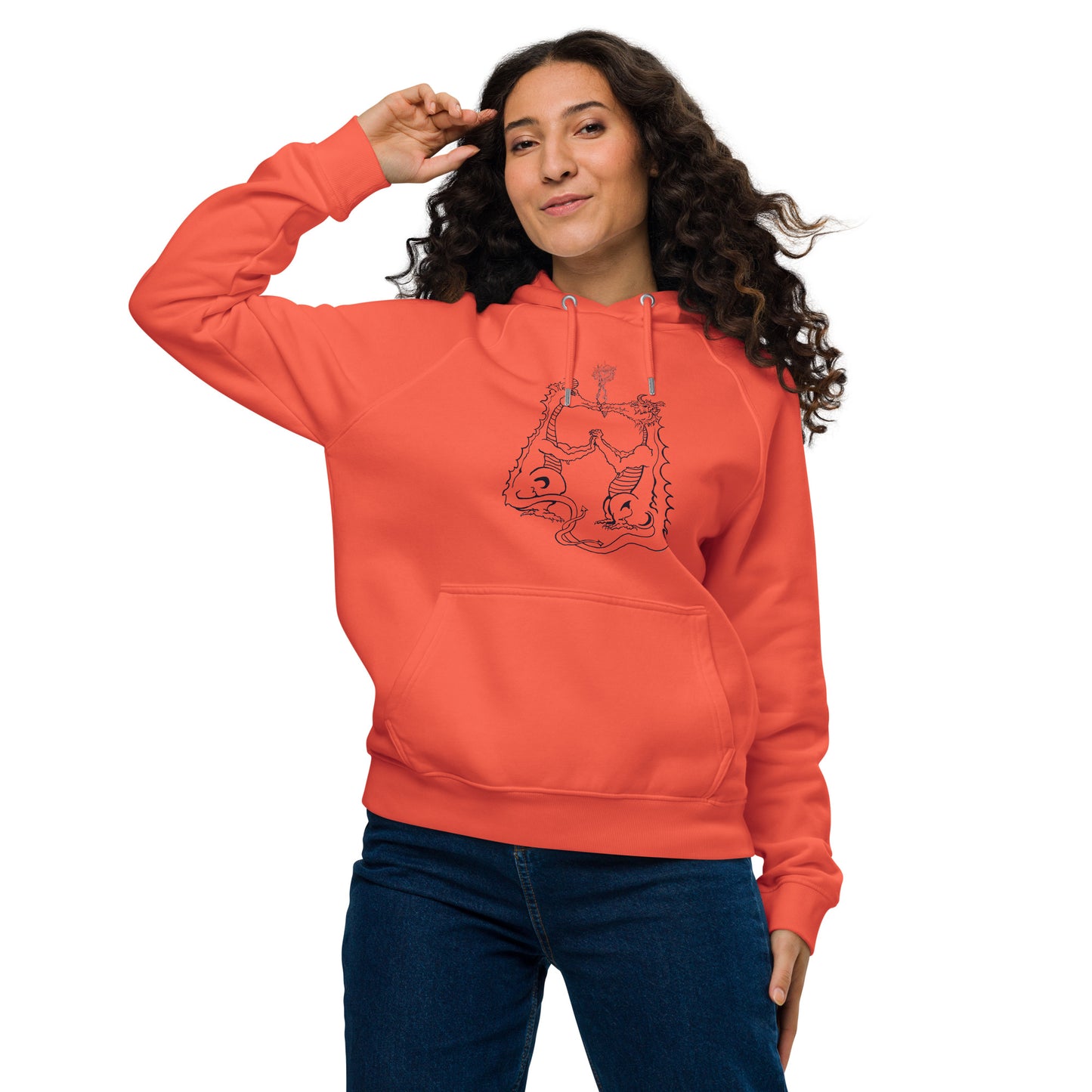Draconis Amori Unisex eco raglan hoodie (black lines on light)