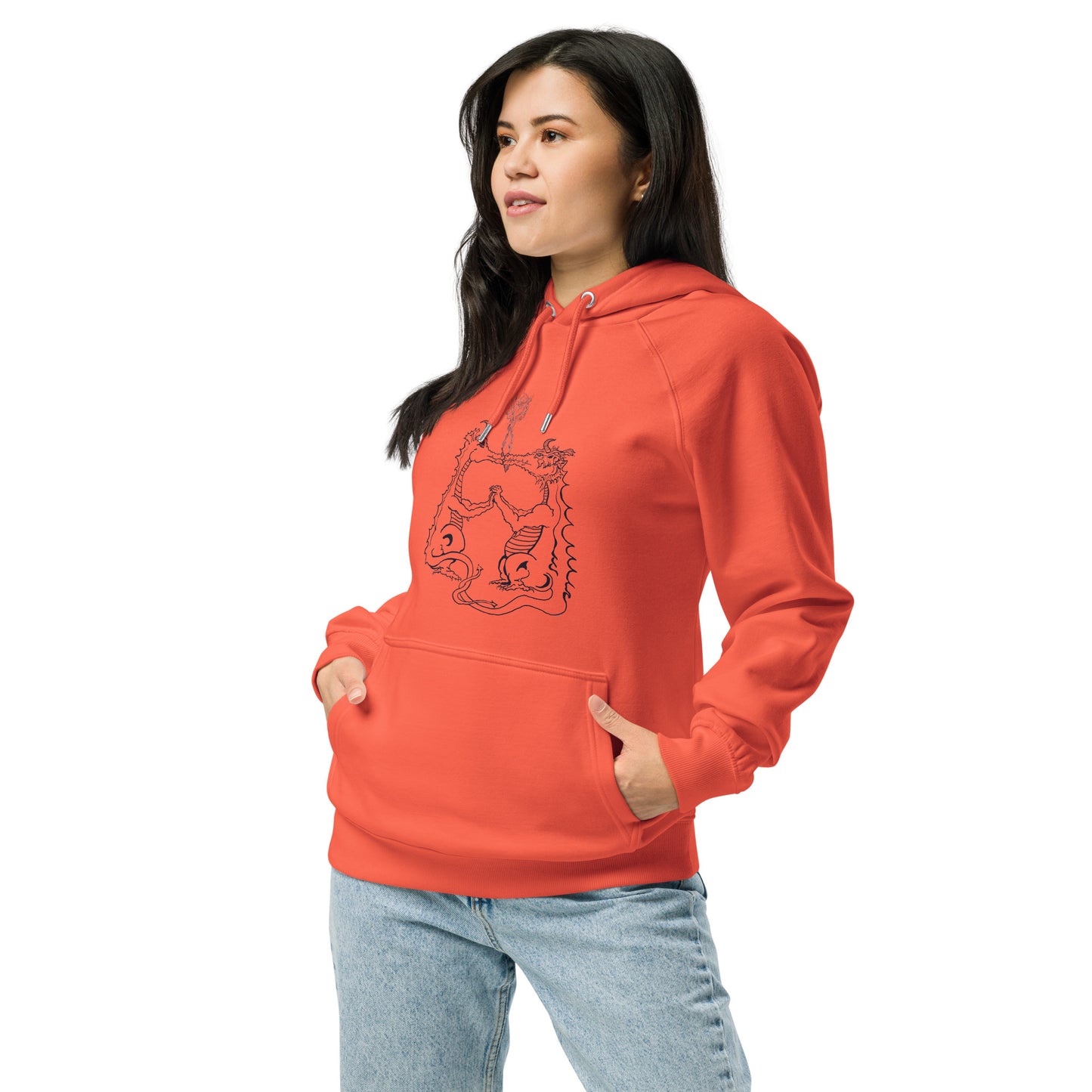 Draconis Amori Unisex eco raglan hoodie (black lines on light)