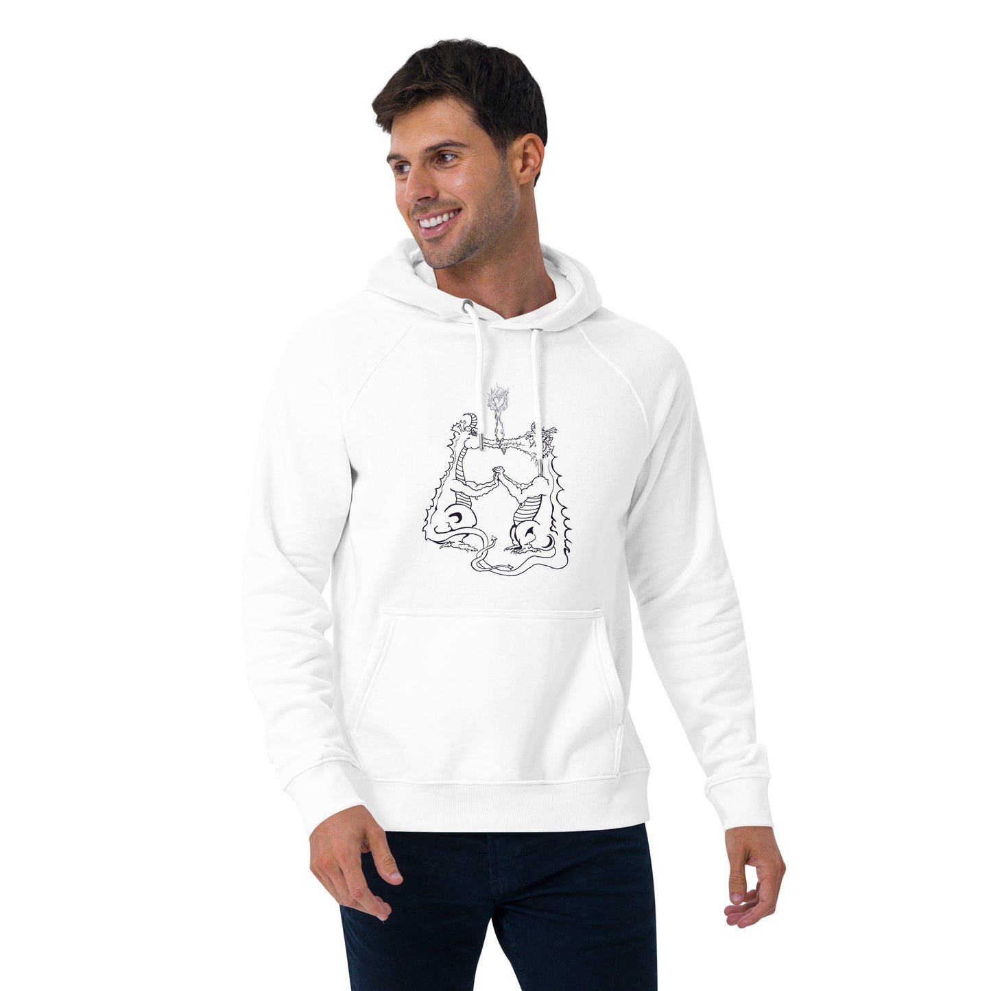 Draconis Amori Unisex eco raglan hoodie (black lines on light)