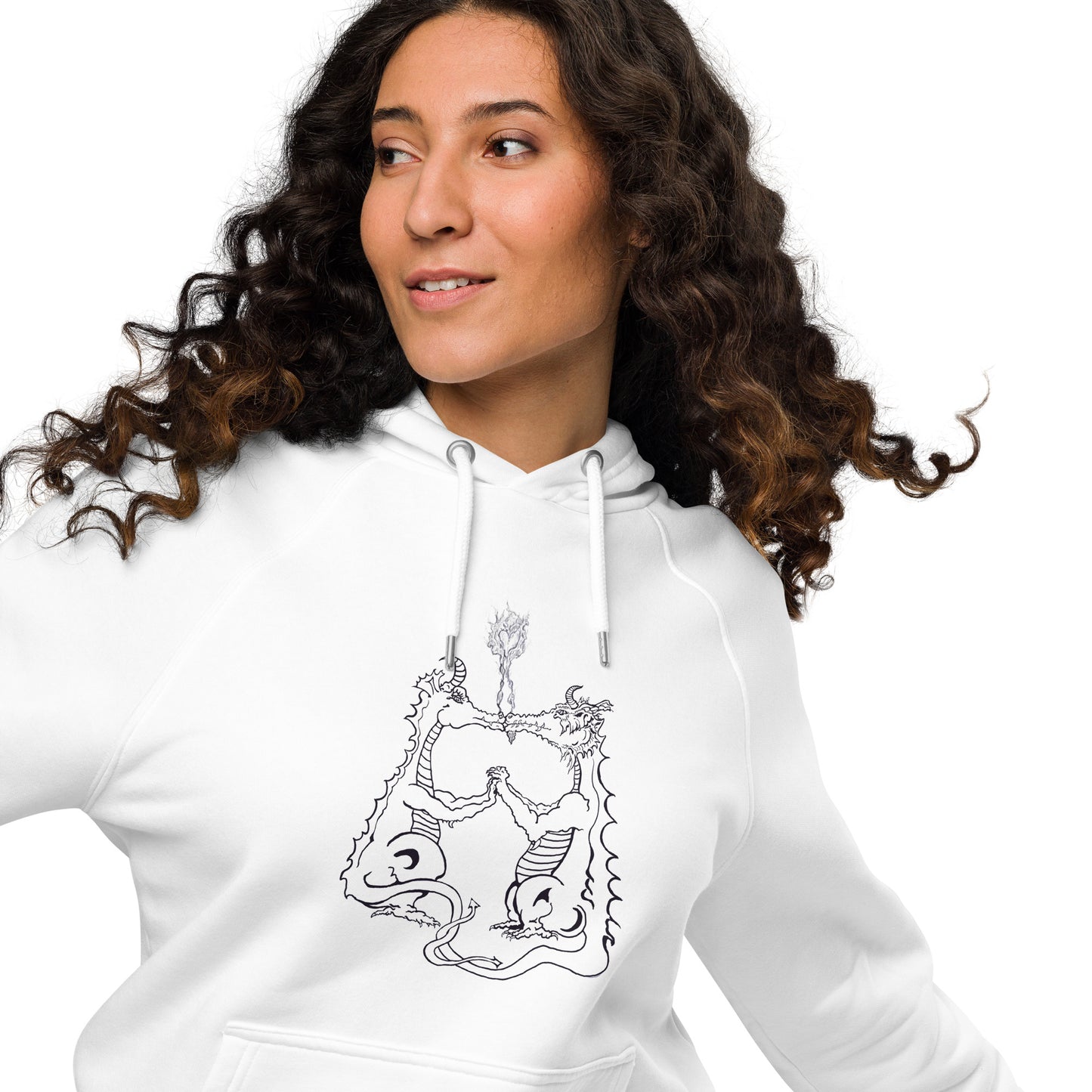 Draconis Amori Unisex eco raglan hoodie (black lines on light)
