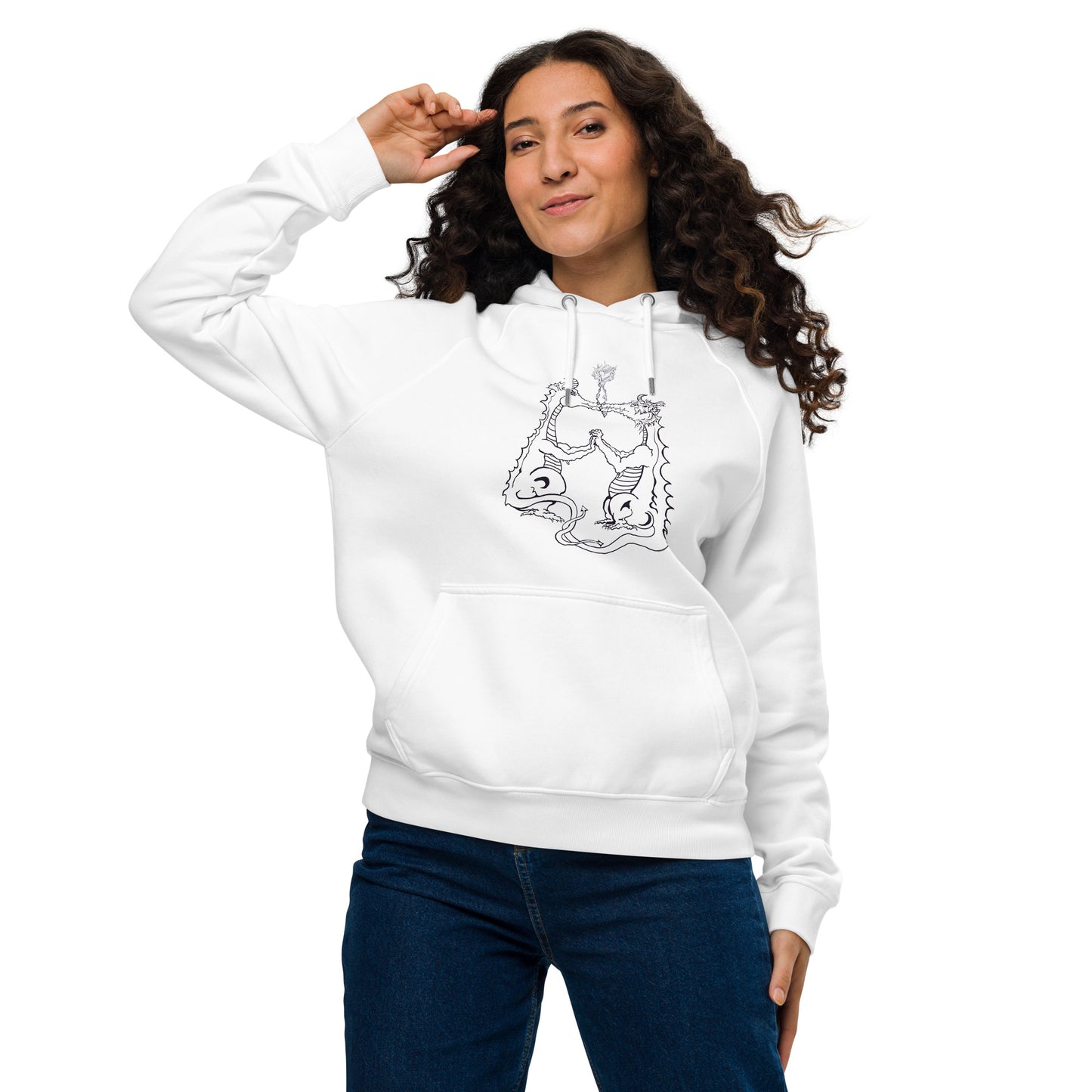 Draconis Amori Unisex eco raglan hoodie (black lines on light)