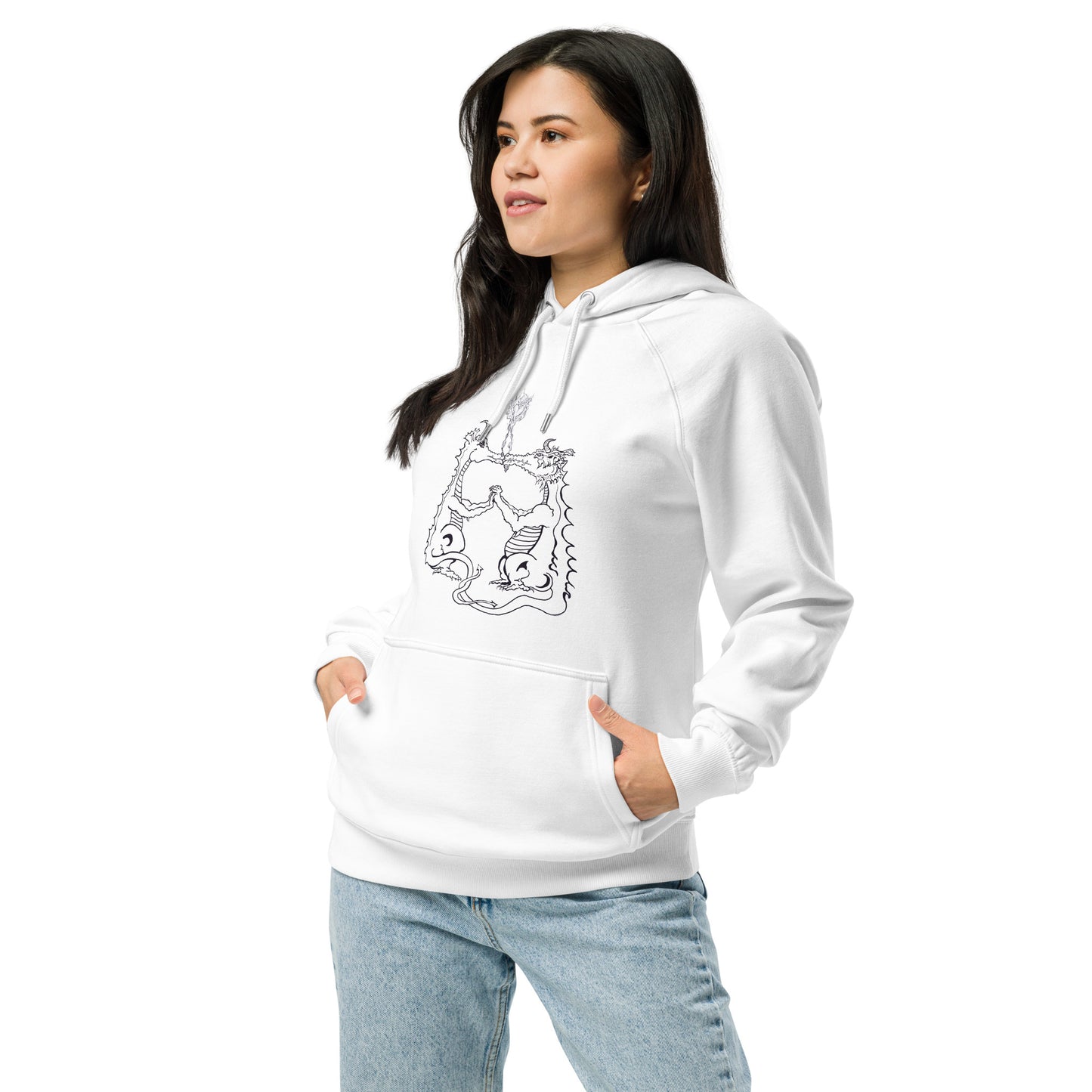Draconis Amori Unisex eco raglan hoodie (black lines on light)