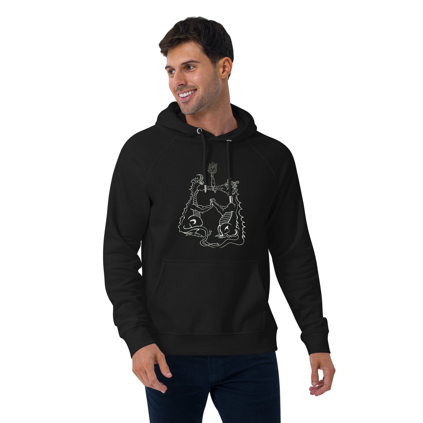 Draconis Amori Unisex eco raglan hoodie (light on dark)