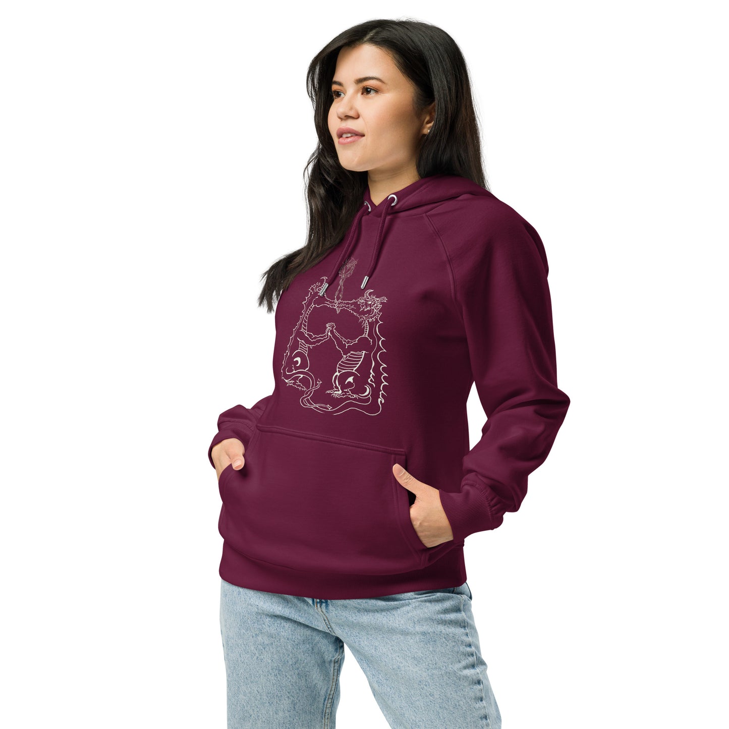 Draconis Amori Unisex eco raglan hoodie (light on dark)